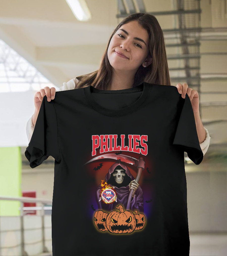 Phillies Reaper with Scythe and Pumpkins Halloween T-Shirt