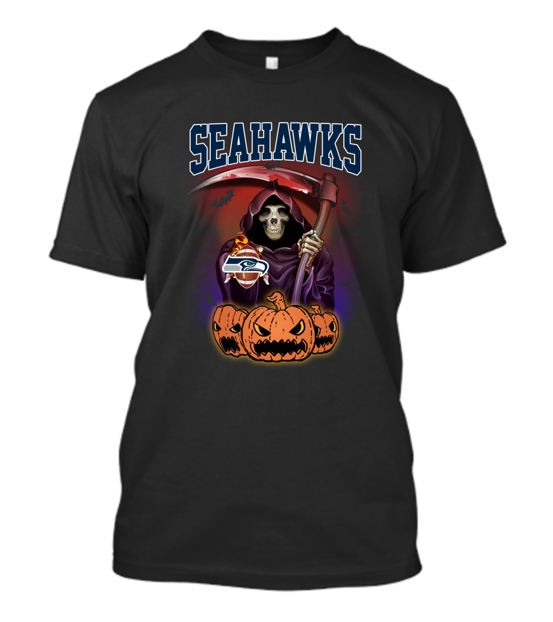 Seahawks Halloween Reaper With Pumpkins And Scythe T-Shirt