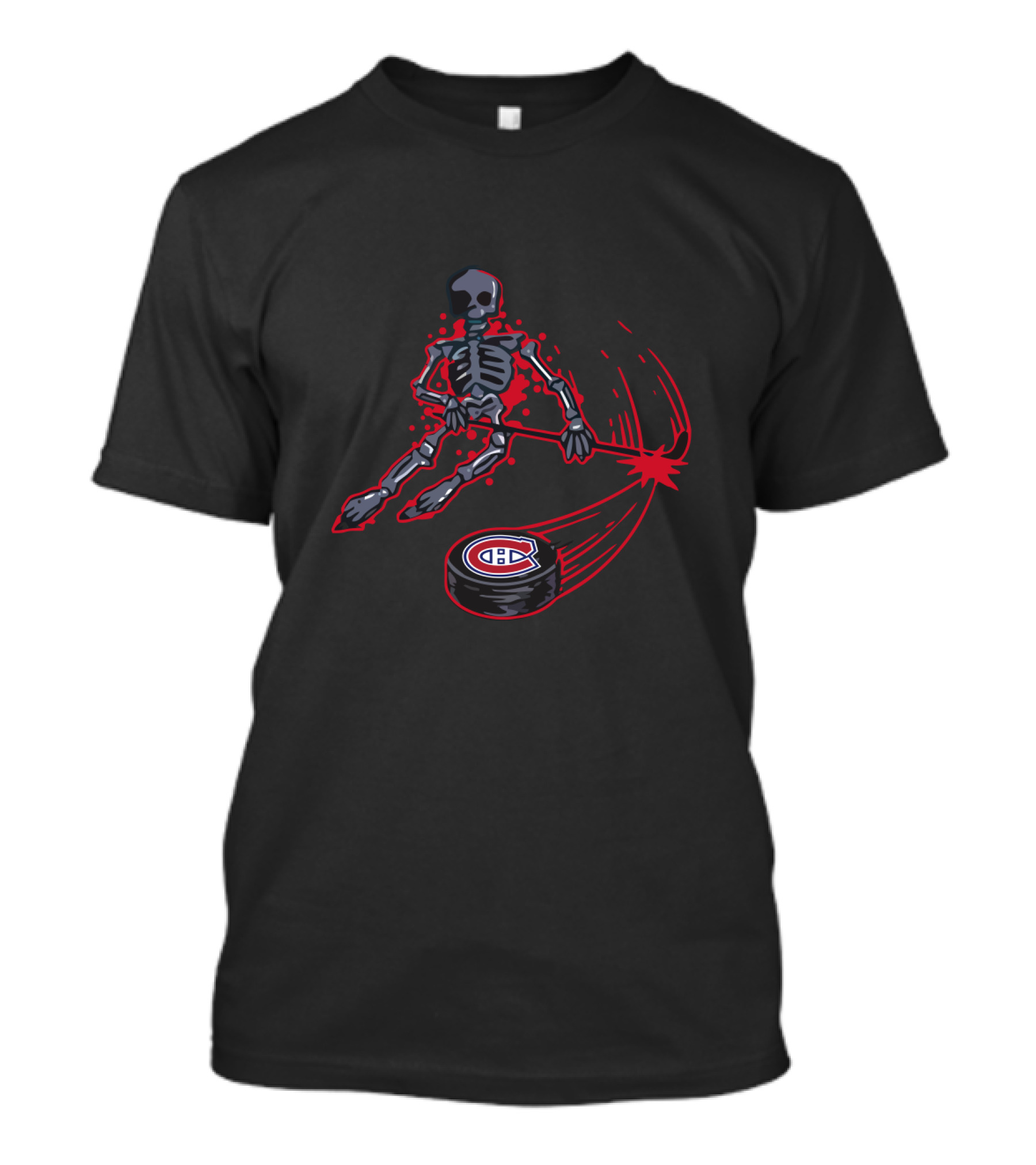 Skeleton Hockey Player With Montreal Canadiens Puck Dynamic Action T-Shirt