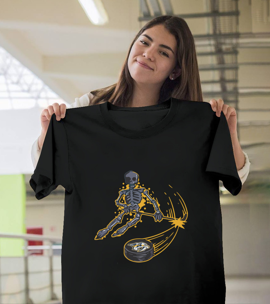 Nashville Predators Skeleton Ice Hockey Player Puck T-Shirt