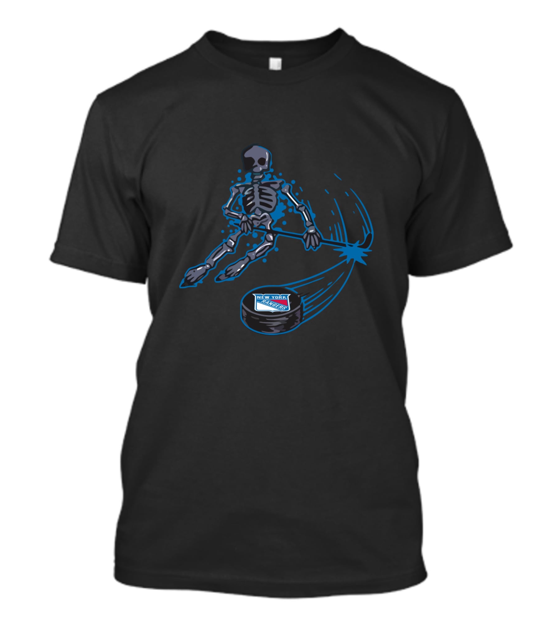 New York Rangers Skeleton Playing Ice Hockey With Puck T-Shirt