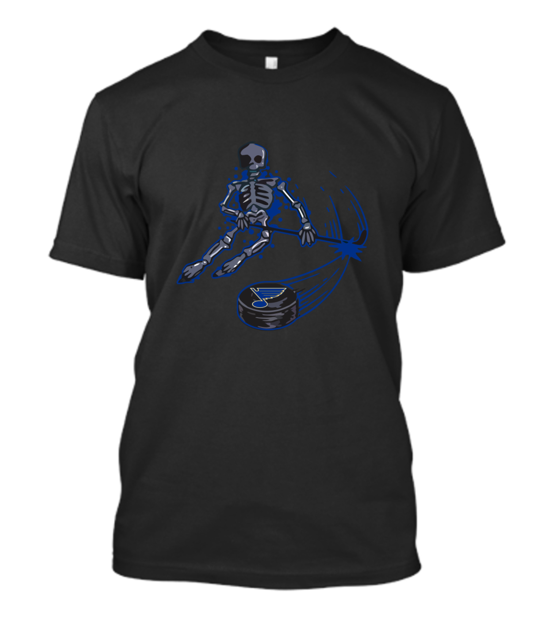 Skeleton Hockey Player With St. Louis Blues Logo Puck T-Shirt