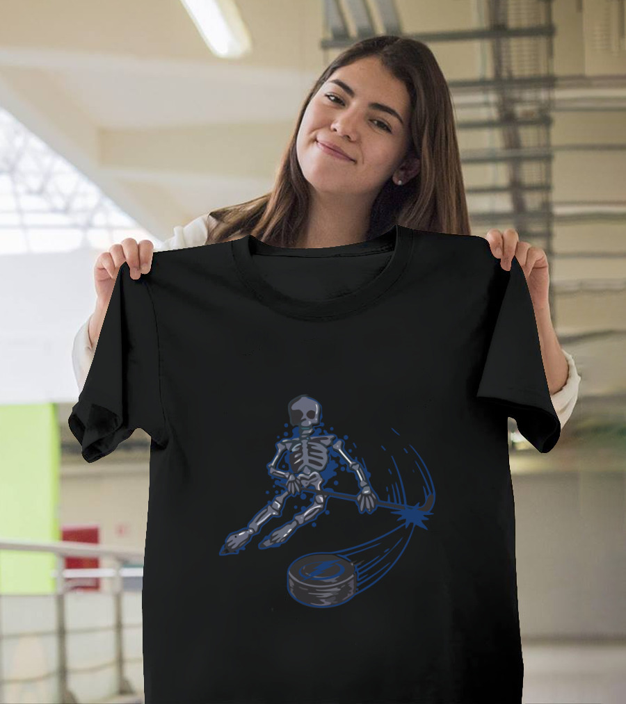 Skeleton Ice Hockey Tampa Bay Lightning Puck-Shooting Action T-Shirt