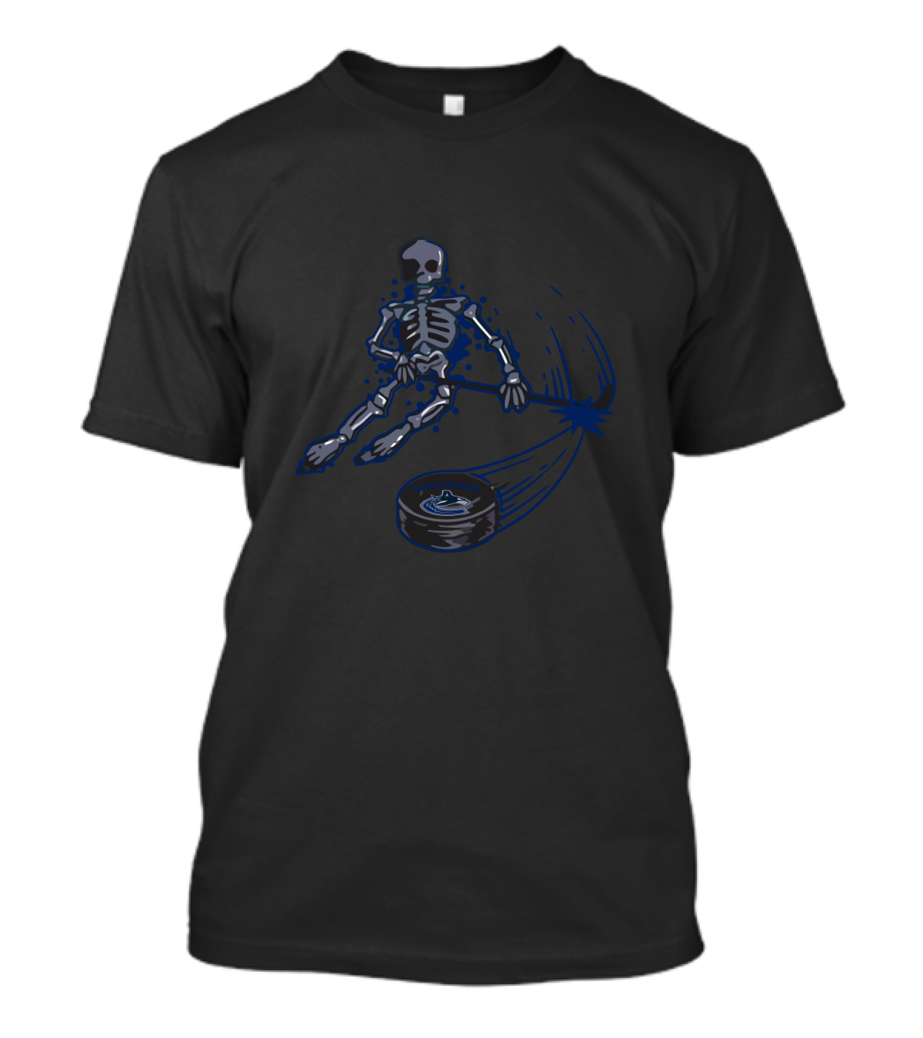Vancouver Canucks Skeleton Playing Ice Hockey With Puck T-Shirt