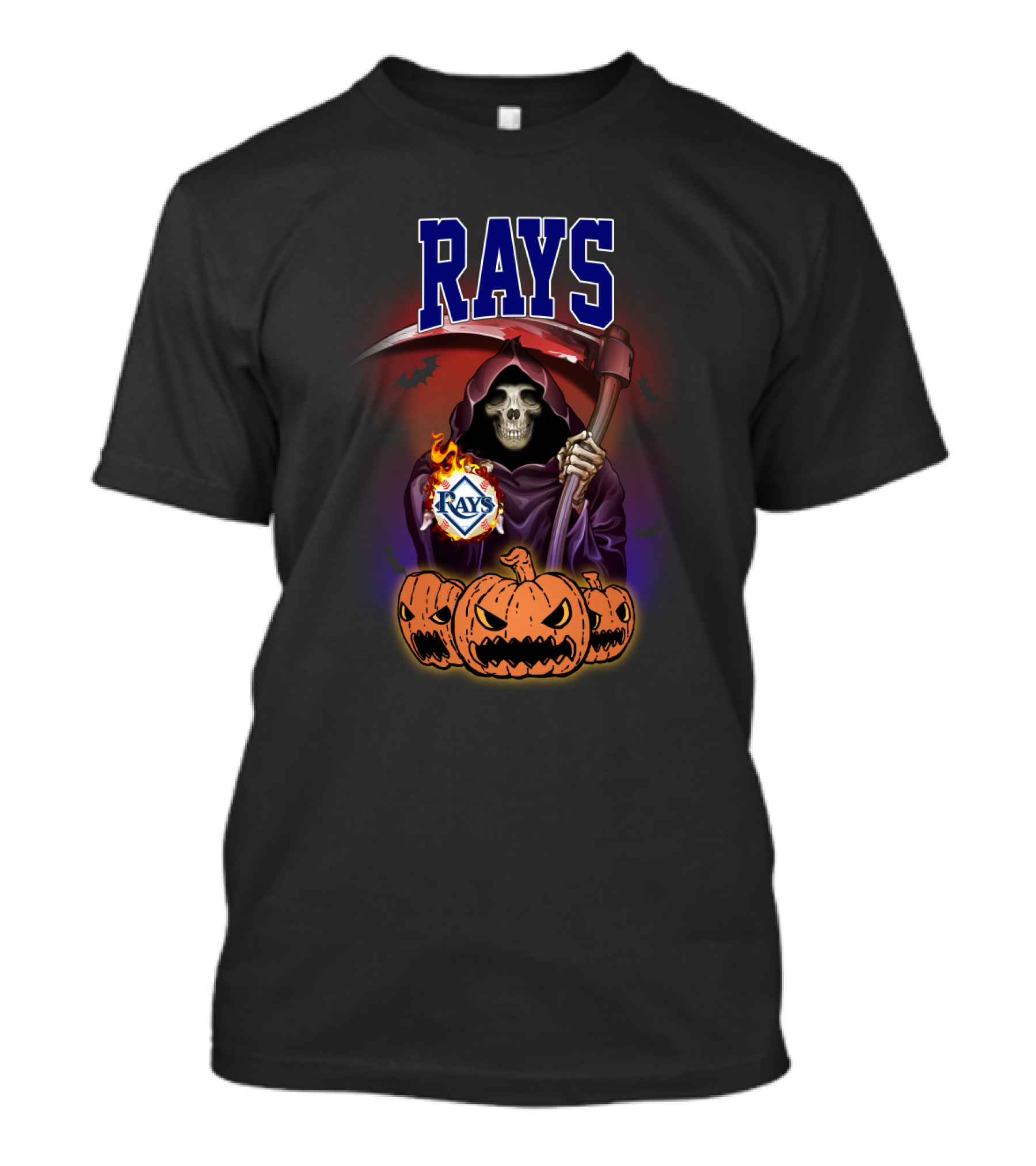 Tampa Bay Rays Reaper Holding Scythe With Pumpkins And Bats T-Shirt