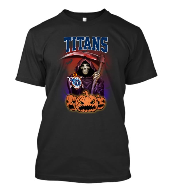 Tennessee Titans Reaper Halloween With Grim Skull And Pumpkins T-Shirt