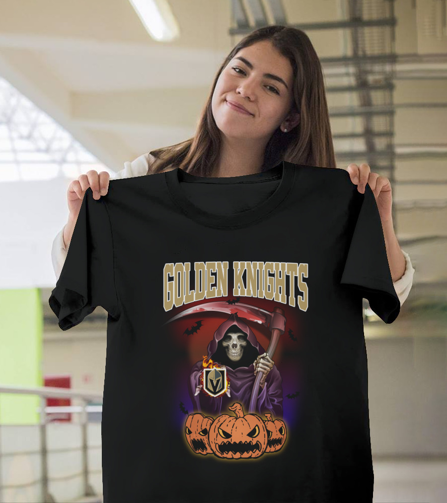 Golden Knights Halloween Grim Reaper with Pumpkins T-Shirt