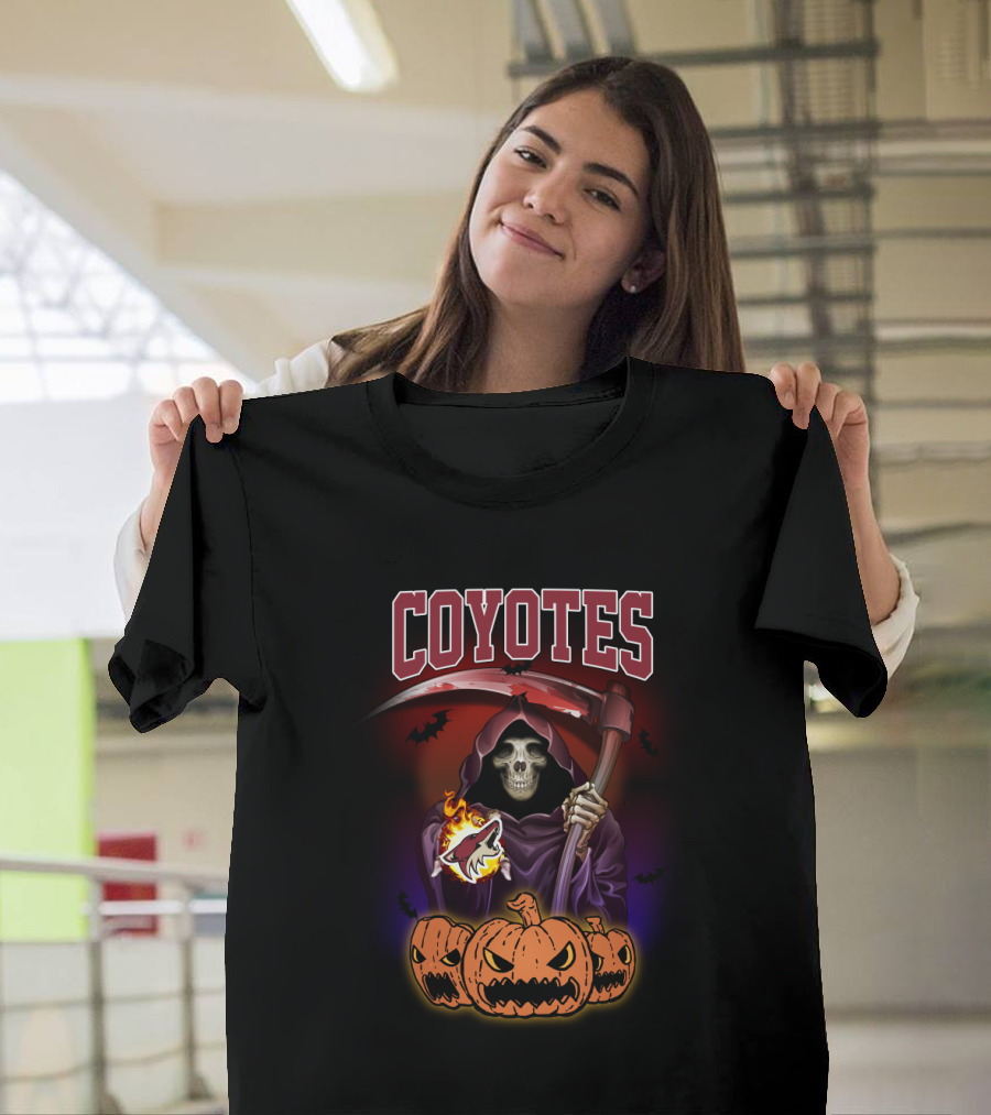 Arizona Coyotes Reaper Halloween with Scythe and Pumpkins T-Shirt