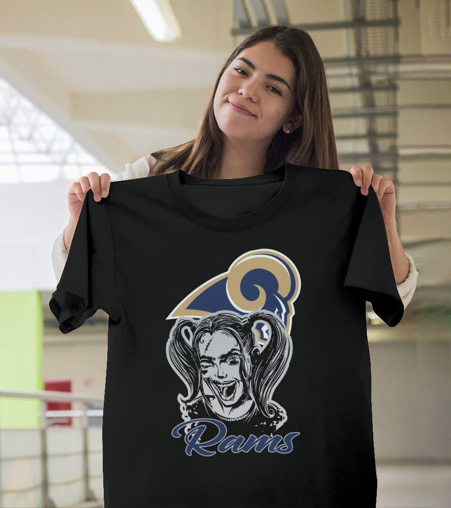 Harley Quinn With Los Angeles Rams Logo Rams Fans T-Shirt