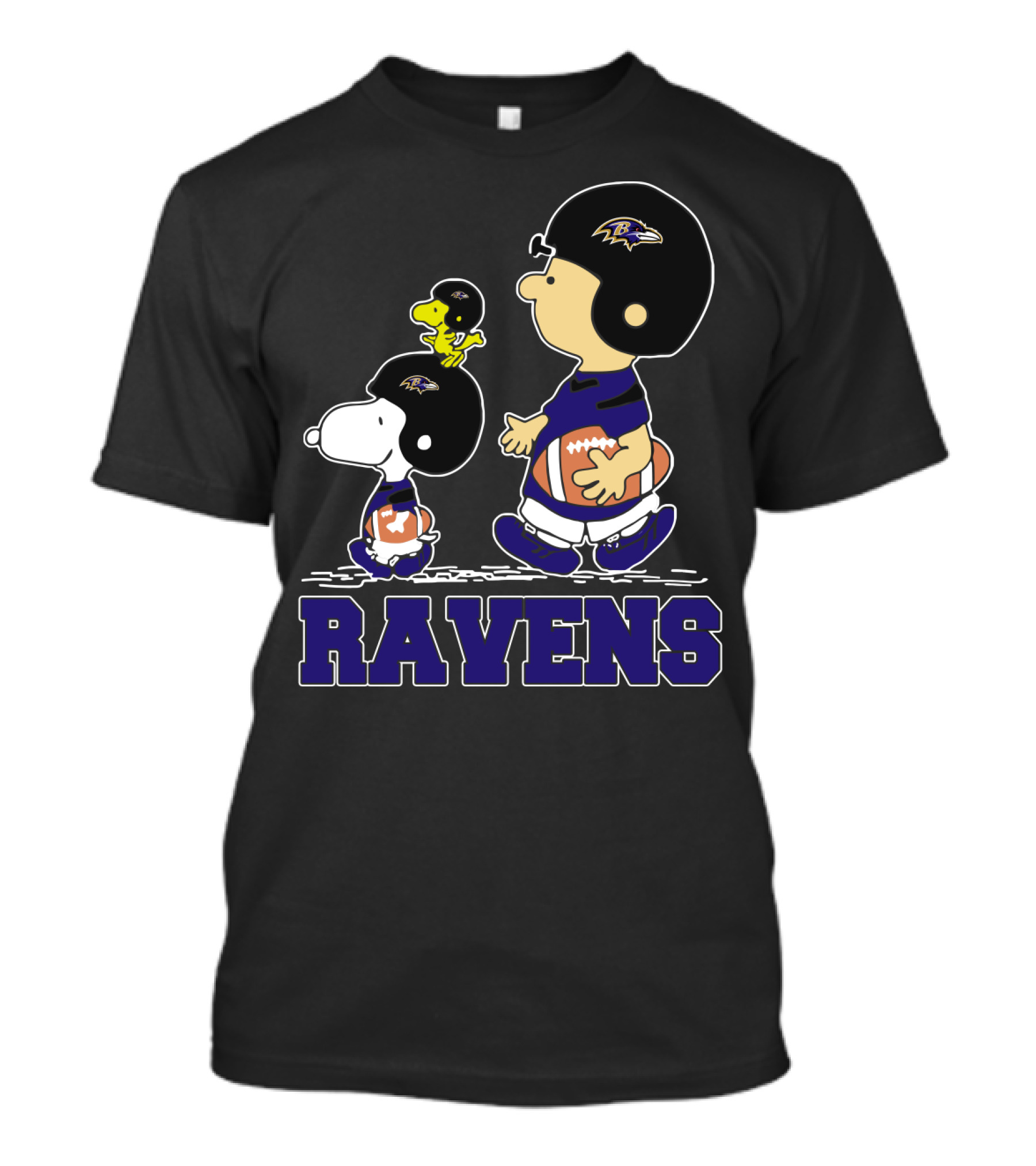 Snoopy And Friends With Baltimore Ravens Football Helmets And Jerseys T-Shirt