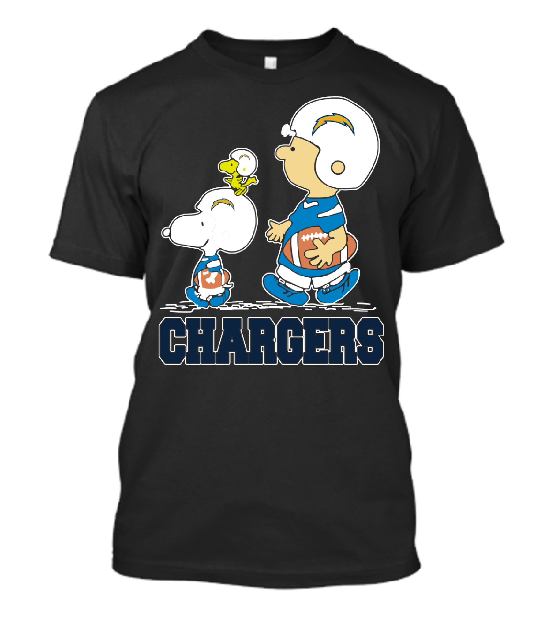 Snoopy And Woodstock With Los Angeles Chargers Football Helmets And Jersey T-Shirt