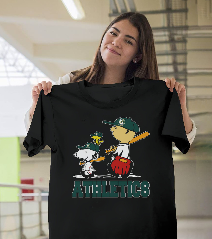 Snoopy Woodstock And Friends With Athletics Team T-Shirt