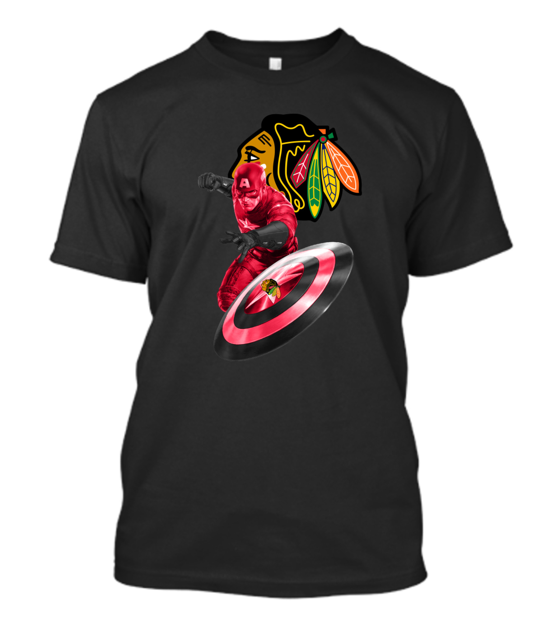 Captain America Chicago Blackhawks Crossover With Shield And Iconic T-Shirt