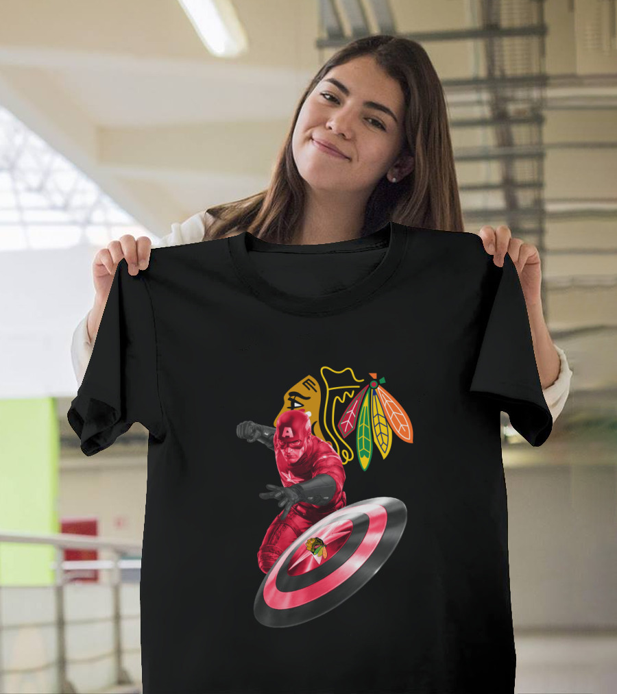 Captain America Chicago Blackhawks Crossover With Shield And Iconic T-Shirt