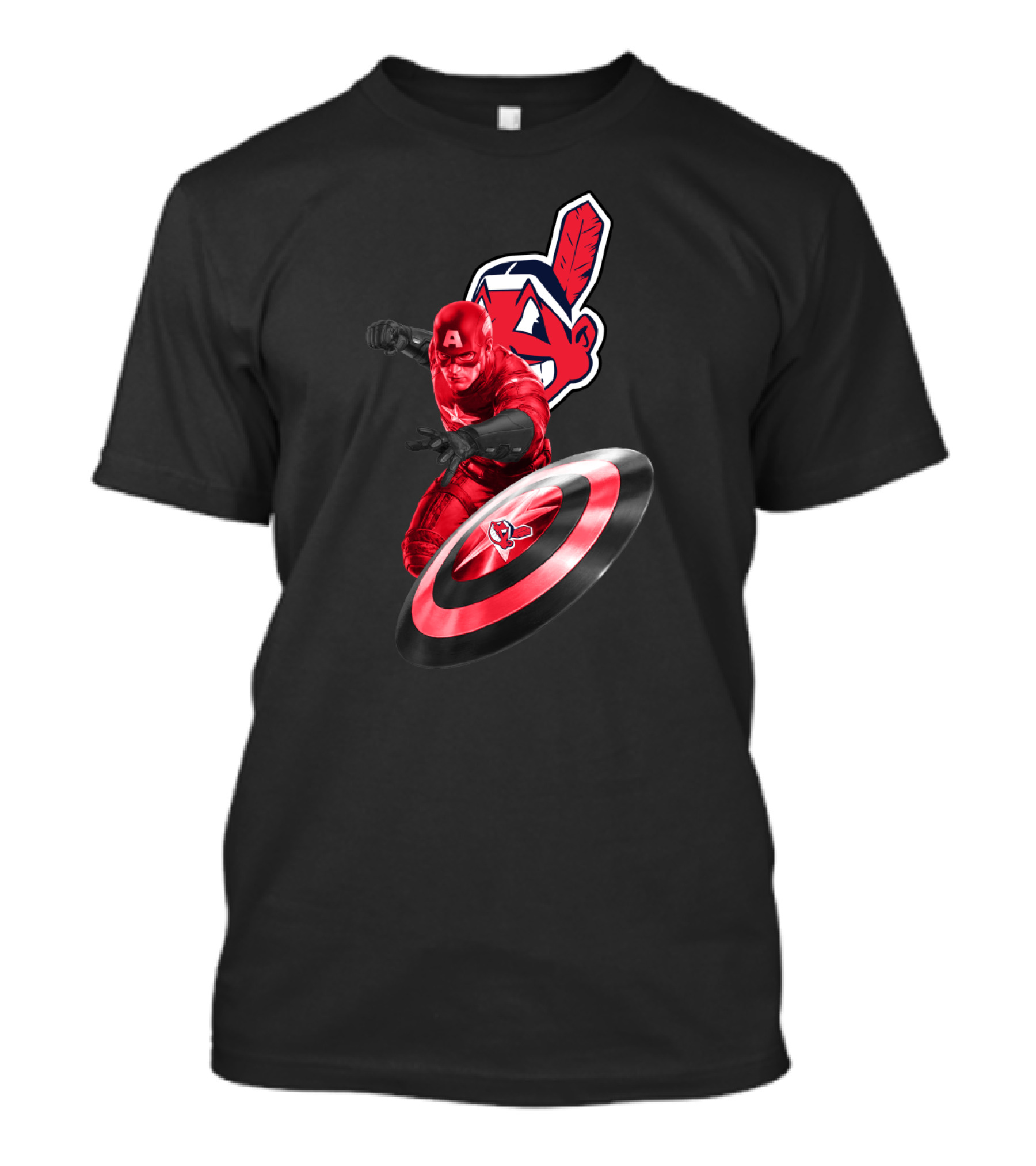 Cleveland Indians And Captain America Crossover With Shield And Iconic Feather T-Shirt