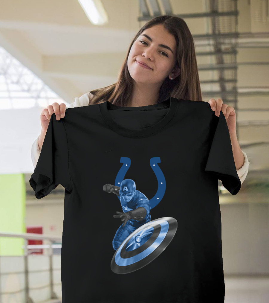 Indianapolis Colts Captain America Crossover With Horseshoe Shield T-Shirt
