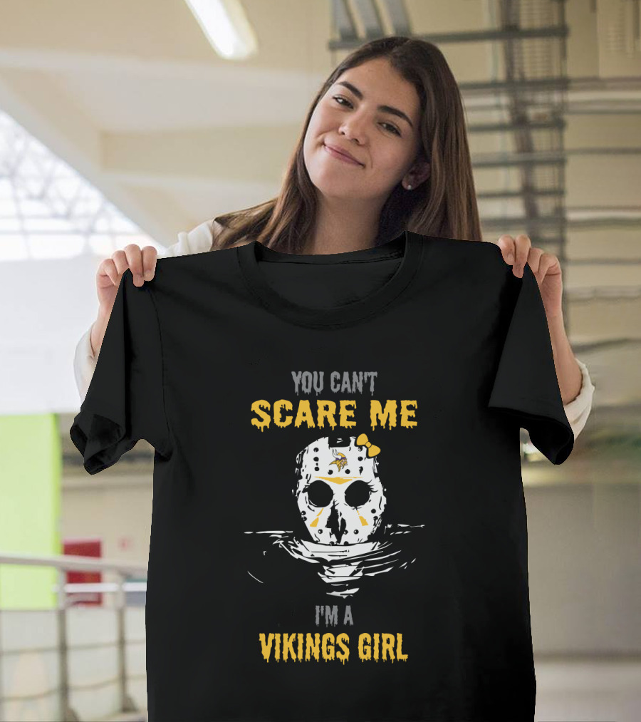 You Can't Scare Me I'm A Vikings Girl Jason Mask Football Theme T-Shirt