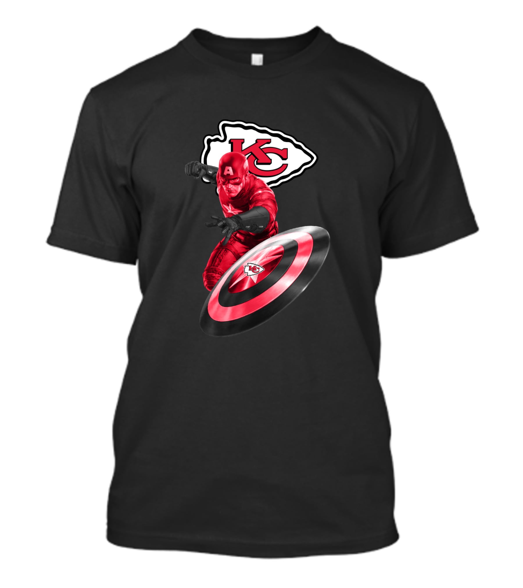 Kansas City Chiefs Captain America Crossover With Logo And Shield T-Shirt