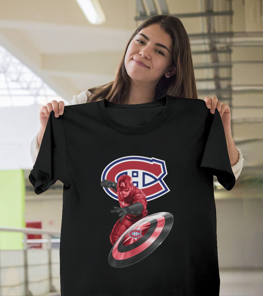 Montreal Canadiens CH Logo With Captain America And Shield Featuring CH T-Shirt