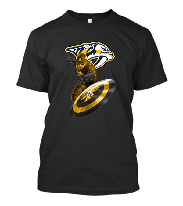 Nashville Predators Captain America Crossover With Logo And Shield T-Shirt