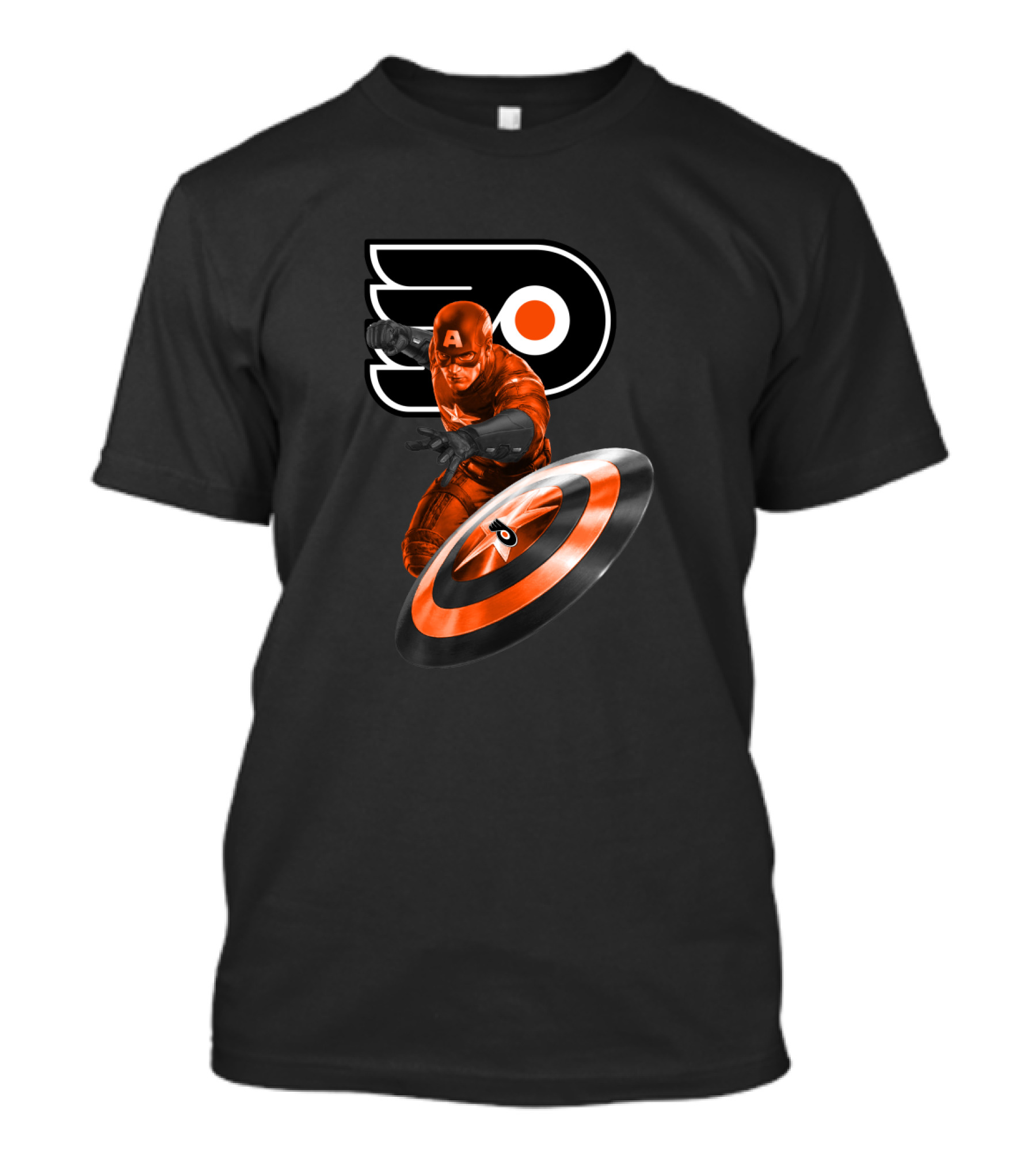 Captain America Philadelphia Flyers Crossover Shield And Logo Iconic Fusion T-Shirt