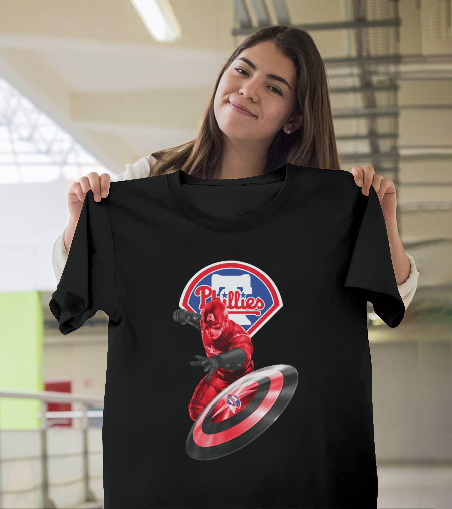 Philadelphia Phillies Marvel Collaboration Featuring Captain America Icon And Shield T-Shirt