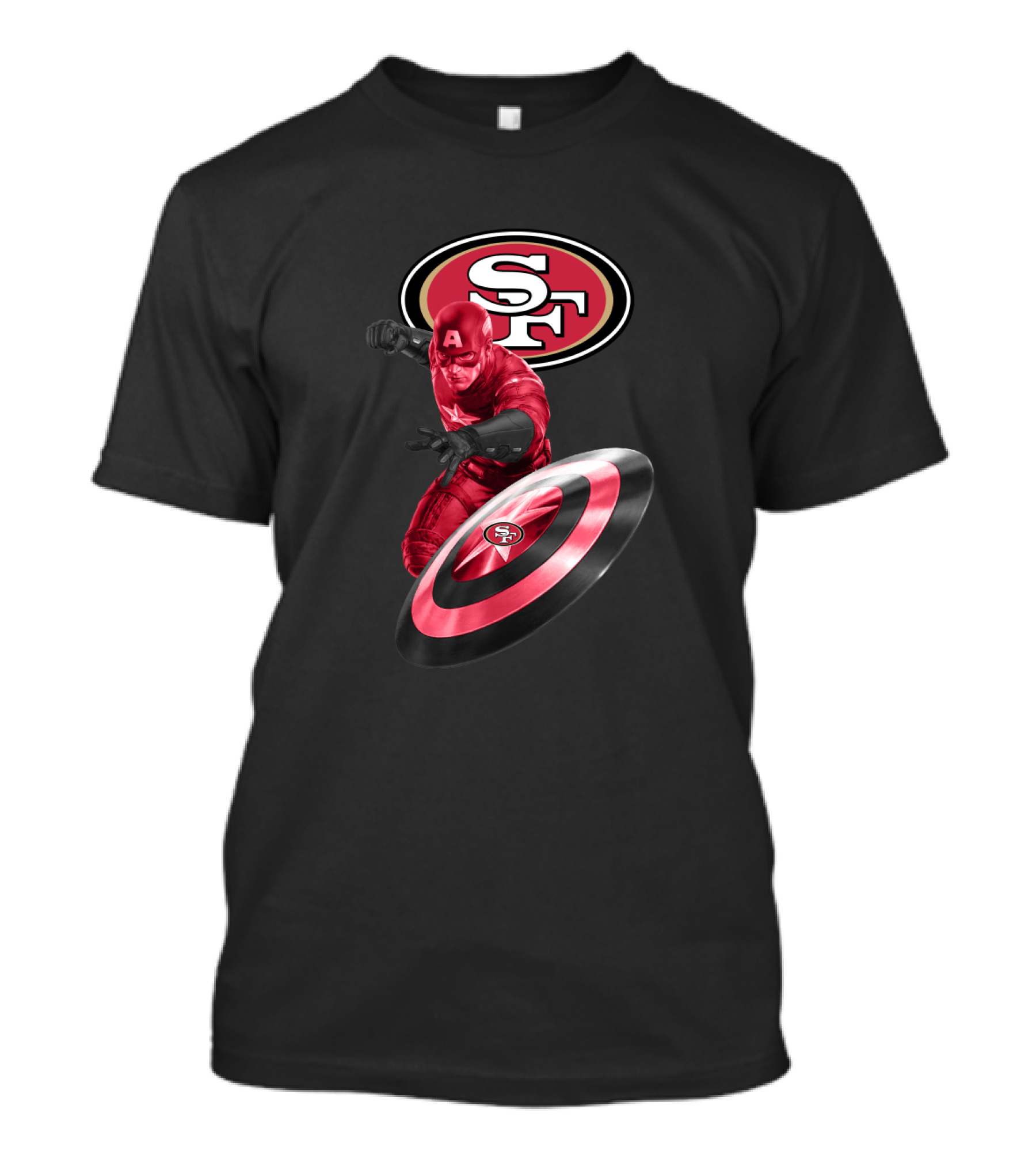 San Francisco 49ers Captain America Superhero Logo Shield T-Shirt