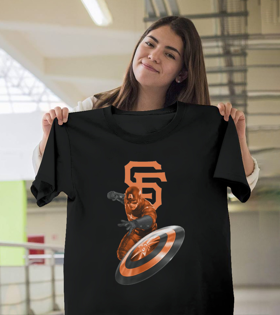 San Francisco Giants Captain America Crossover With Iconic SF And Shield T-Shirt