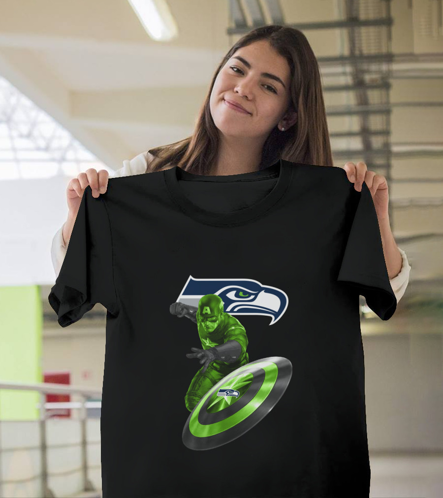 Seattle Seahawks Captain America Shield Crossover T-Shirt