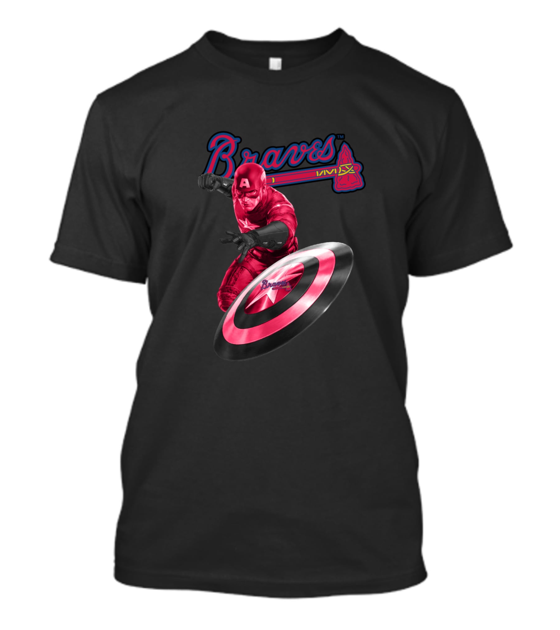 Braves Captain America Crossover Fan Art With Atlanta Team Colors And Shield T-Shirt