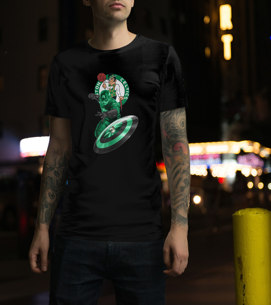 Boston Celtics Captain America Crossover Fan Mashup T-Shirt