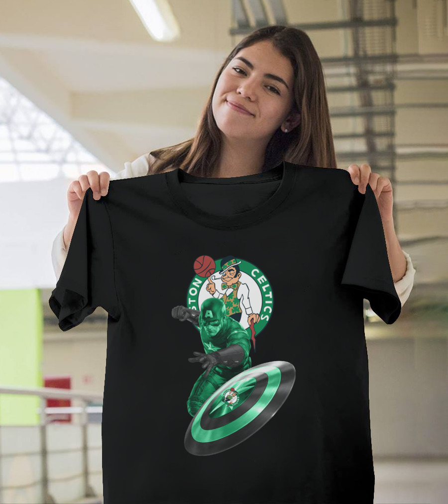 Boston Celtics Captain America Crossover Fan Mashup T-Shirt