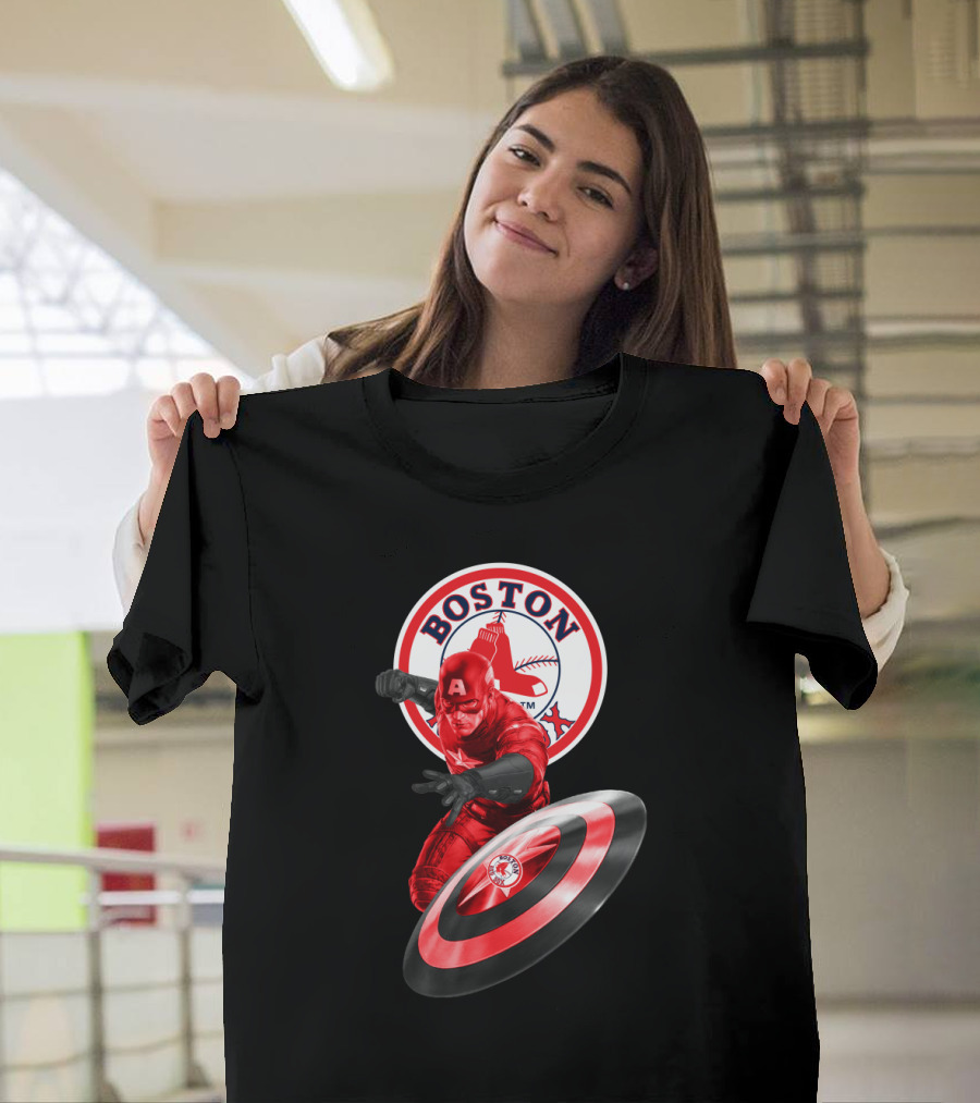 Boston Red Sox Captain America Shield Crossover Fan T-Shirt