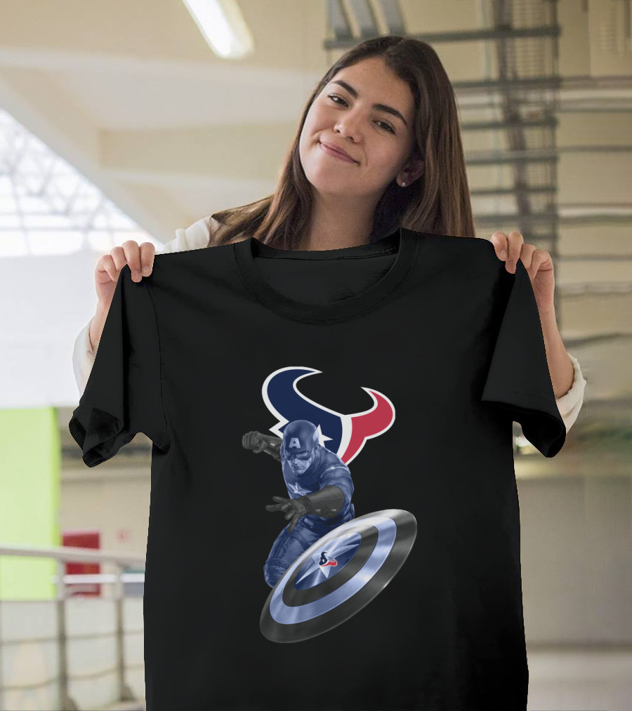Houston Texans Captain America Shield Crossover Fan T-Shirt