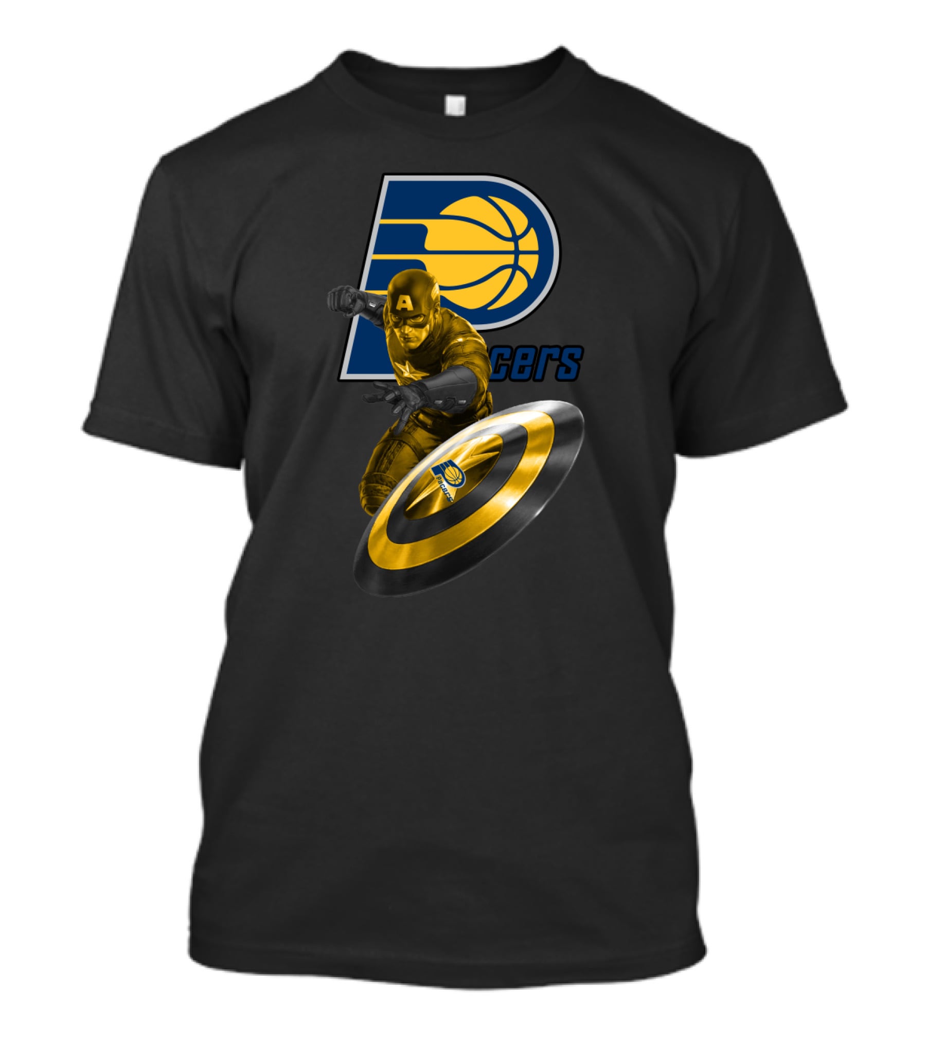 Pacers Logo With Marvel Captain America And Shield T-Shirt