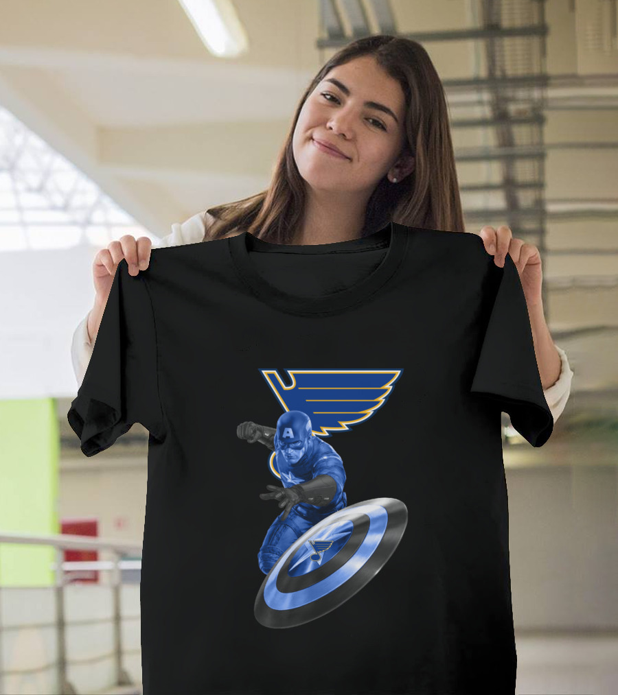 Captain America With St. Louis Blues Logo Crossover Fan Gear T-Shirt