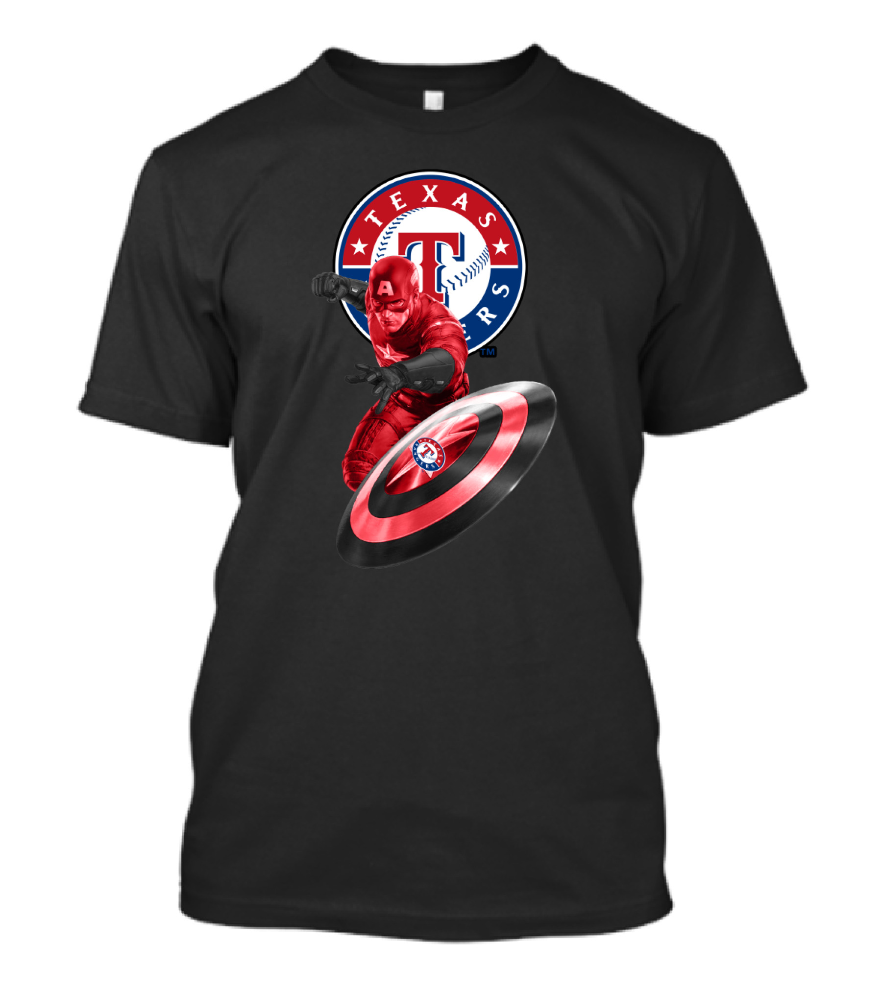 Texas Rangers Captain America Shield Crossover T-Shirt