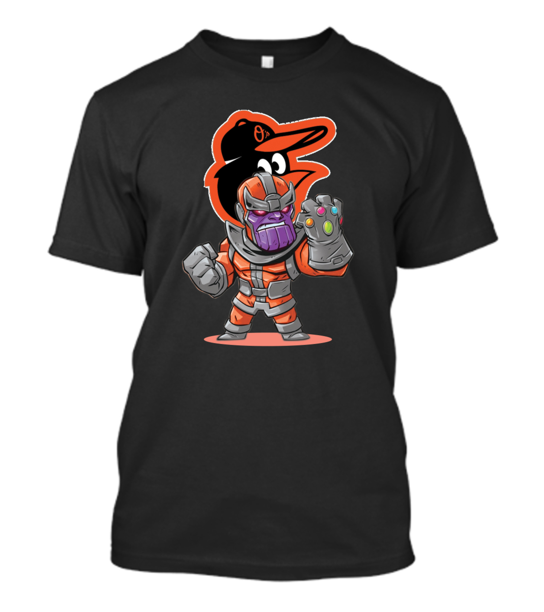 Thanos Cartoon Character In Baltimore Orioles Colors With Infinity Gauntlet T-Shirt