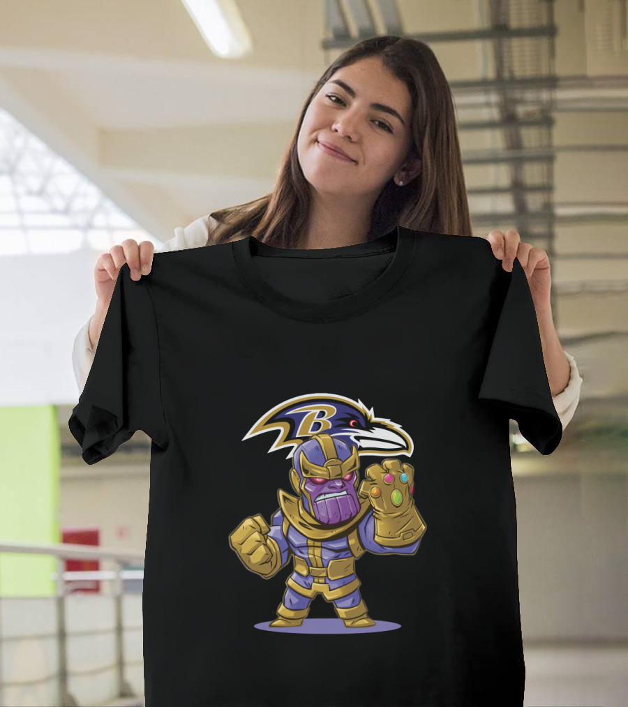 Baltimore Ravens Fans Crossover With Thanos Infinity Gauntlet T-Shirt