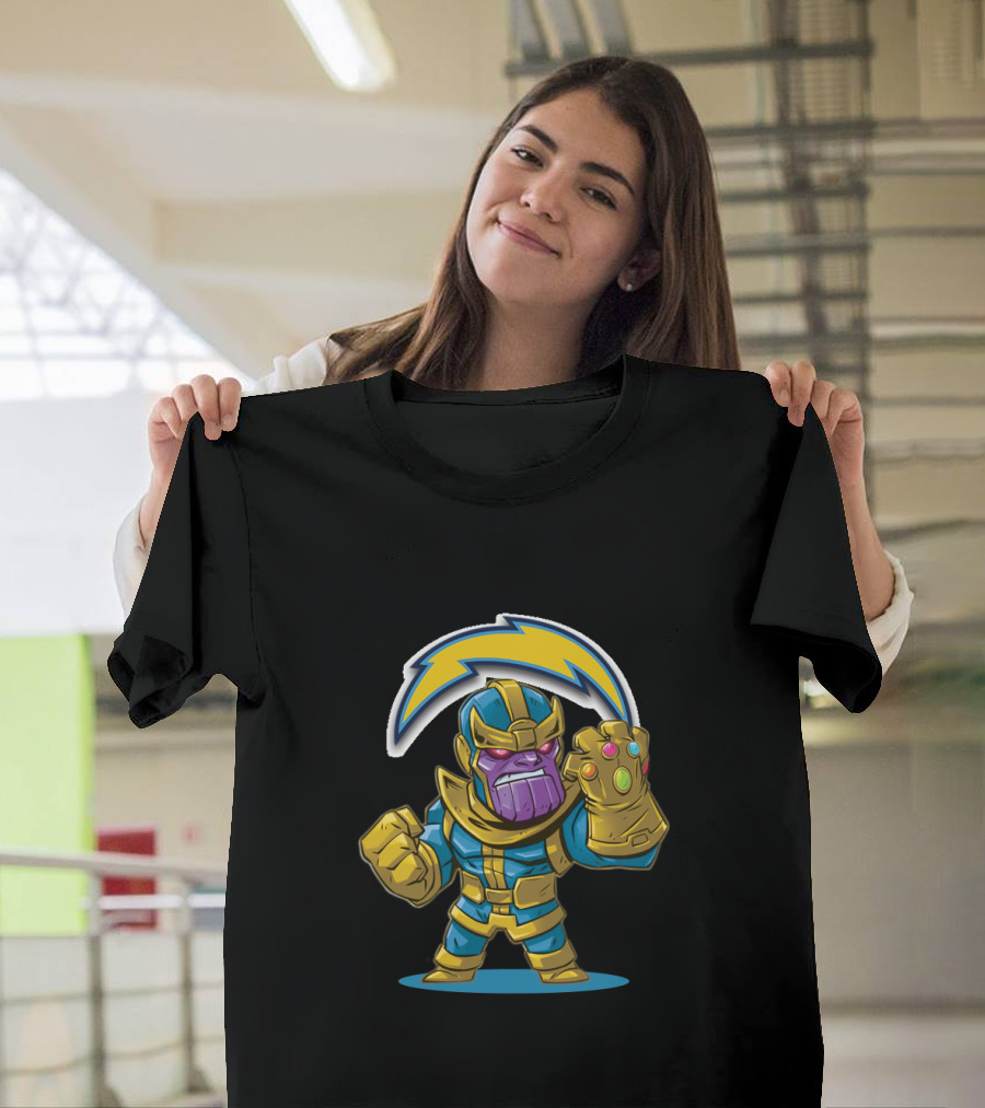 Thanos Infinity Gauntlet With Los Angeles Chargers Lightning Bolt T-Shirt