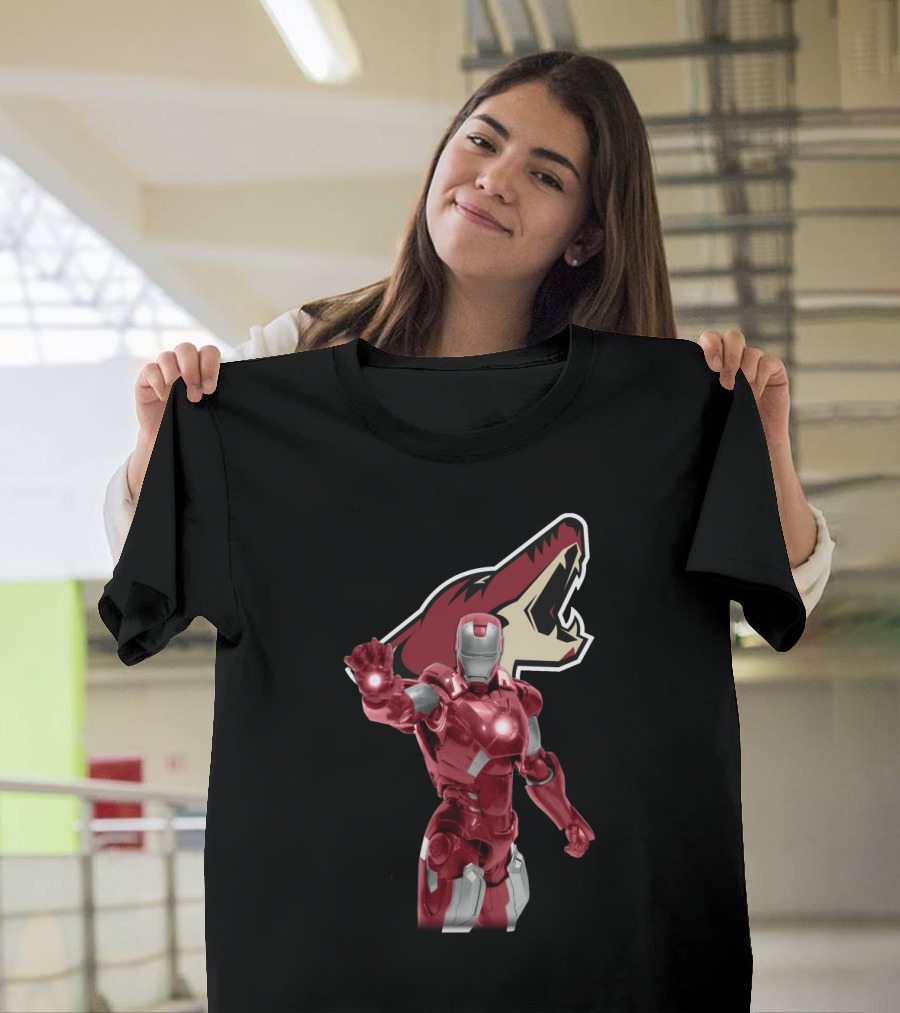 Iron Man And Arizona Coyotes Logo Crossover T-Shirt