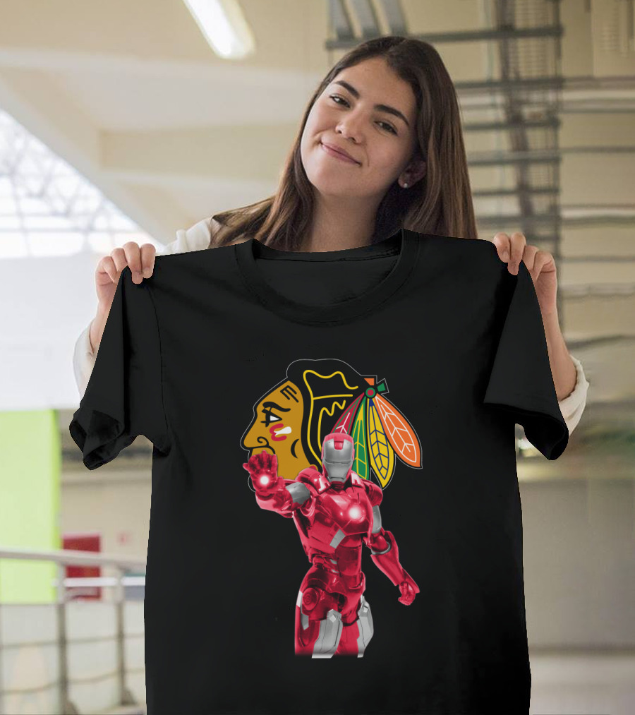 Iron Man Meets Chicago Blackhawks Logo Collaboration T-Shirt