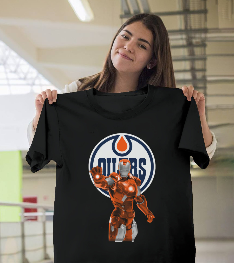 Iron Man Marvel Crossover With Edmonton Oilers T-Shirt