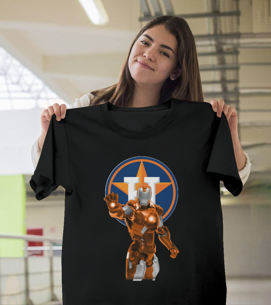 Houston Astros Iron Man Crossover with Team Logo Background T-Shirt