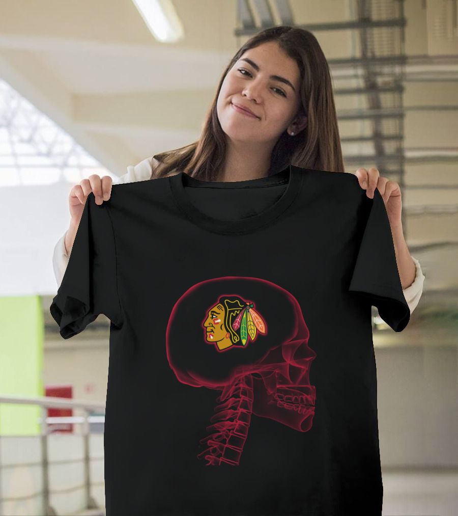 Chicago Blackhawks Brain Neon Skeleton Halloween T-Shirt