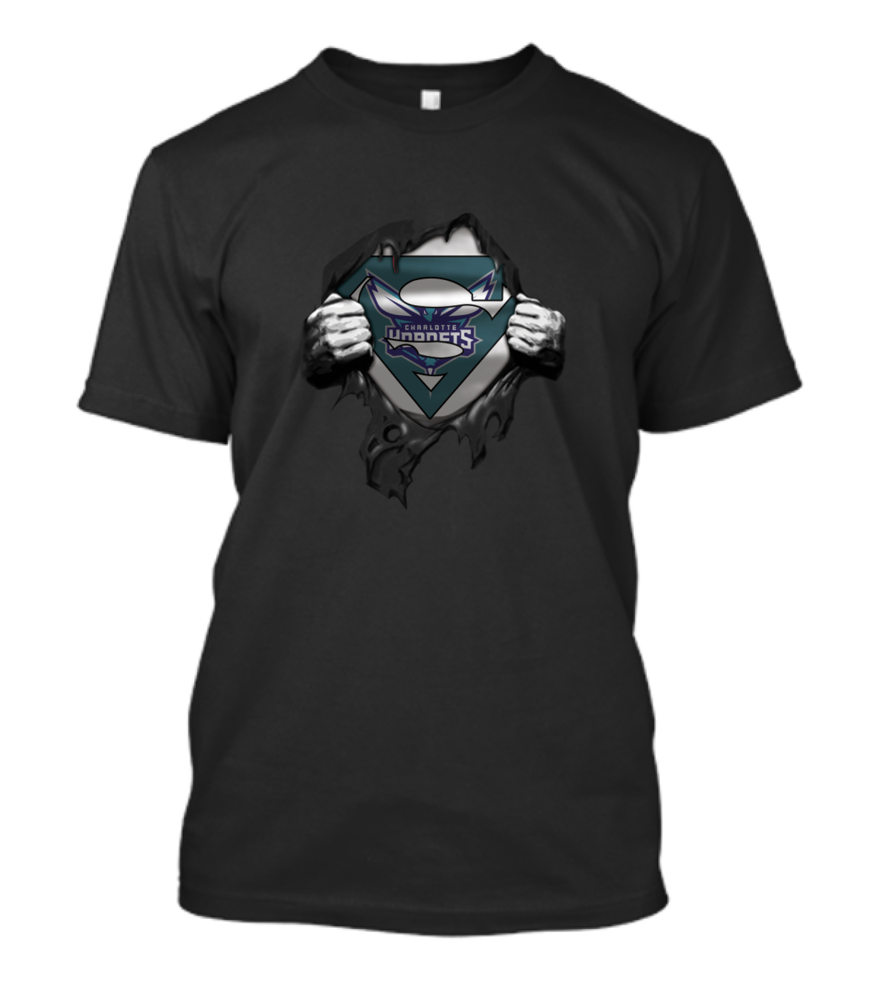 Charlotte Hornets Superman Logo Tear Open T-Shirt