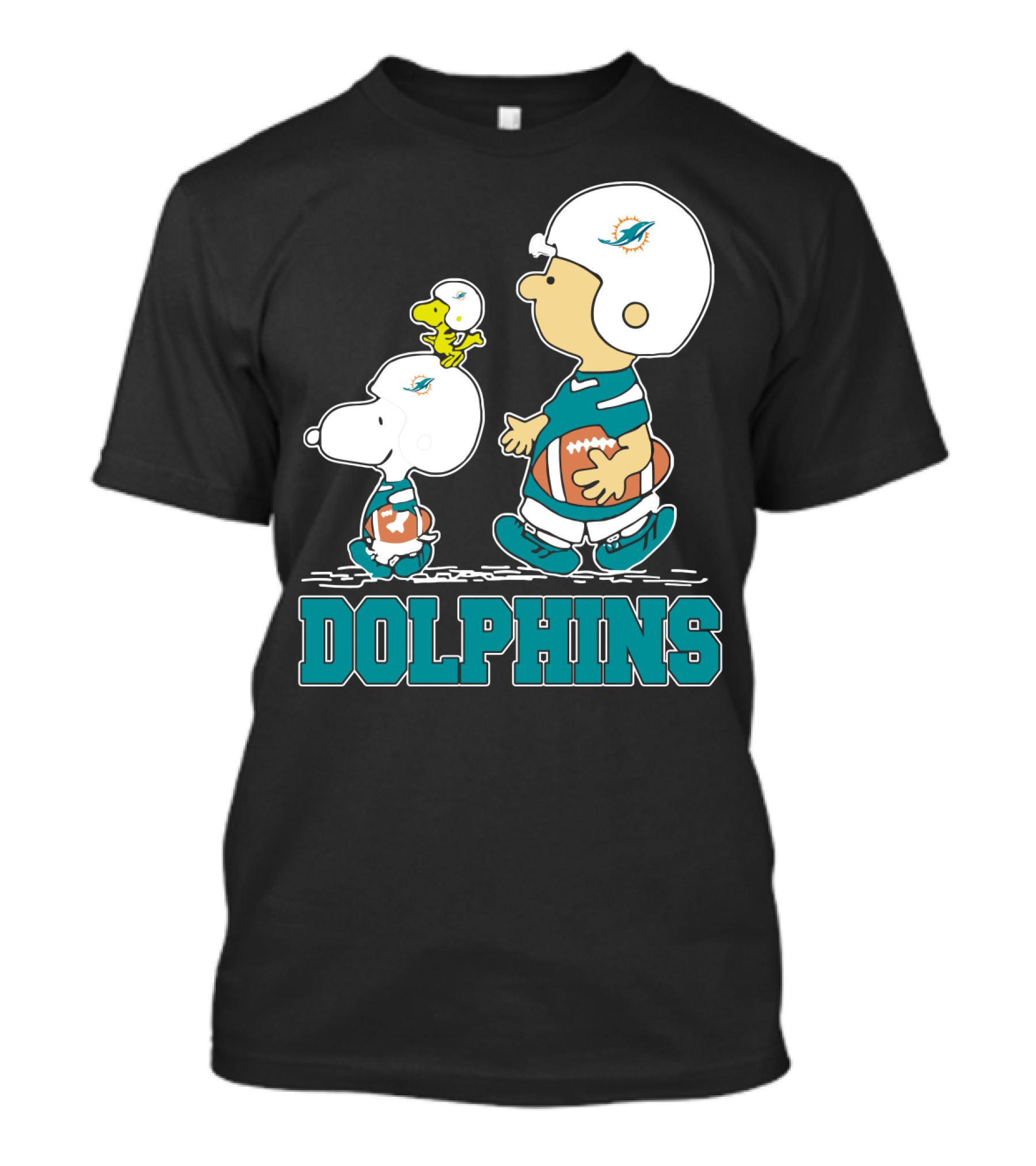 Snoopy Woodstock Miami Dolphins Football Fans Cartoon Helmets T-Shirt
