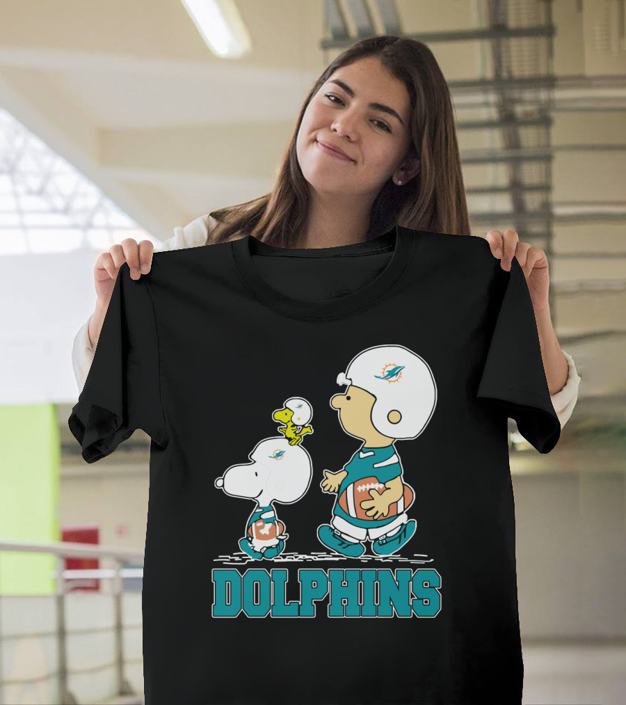 Snoopy Woodstock Miami Dolphins Football Fans Cartoon Helmets T-Shirt