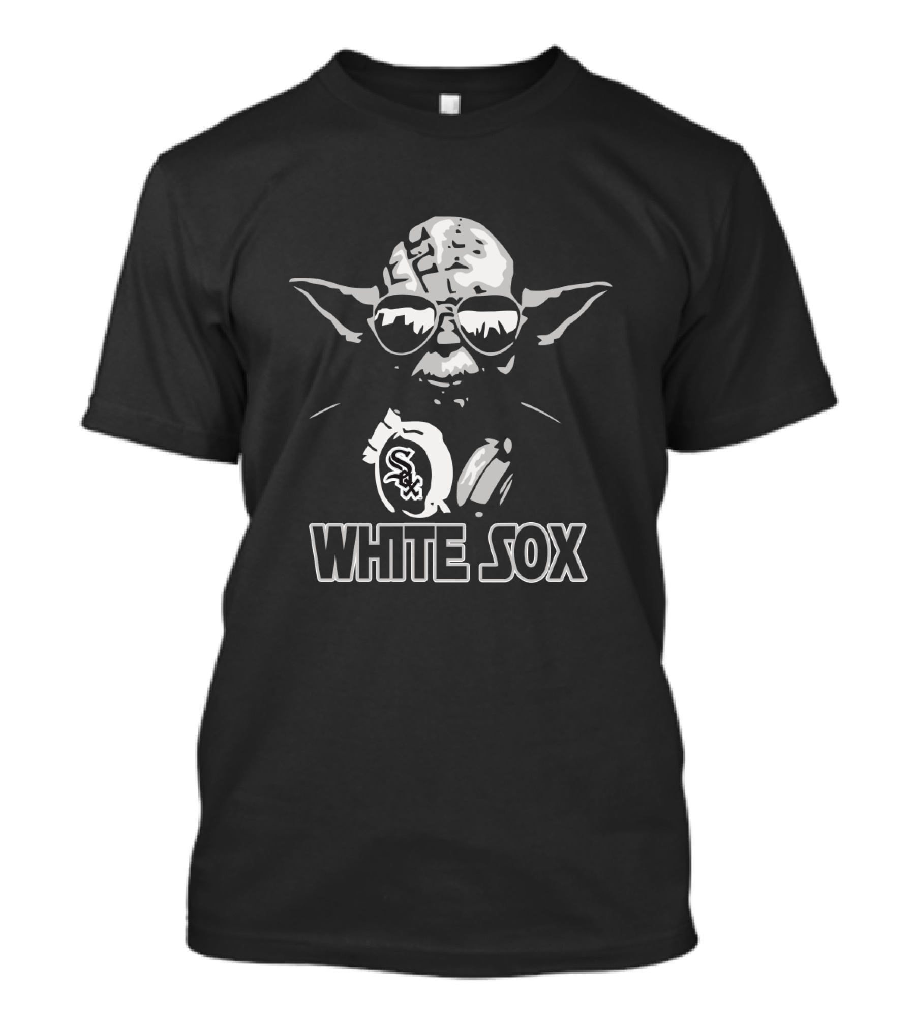 Yoda Star Wars In Chicago White Sox Fan Gear With Team Logo And Sunglasses T-Shirt