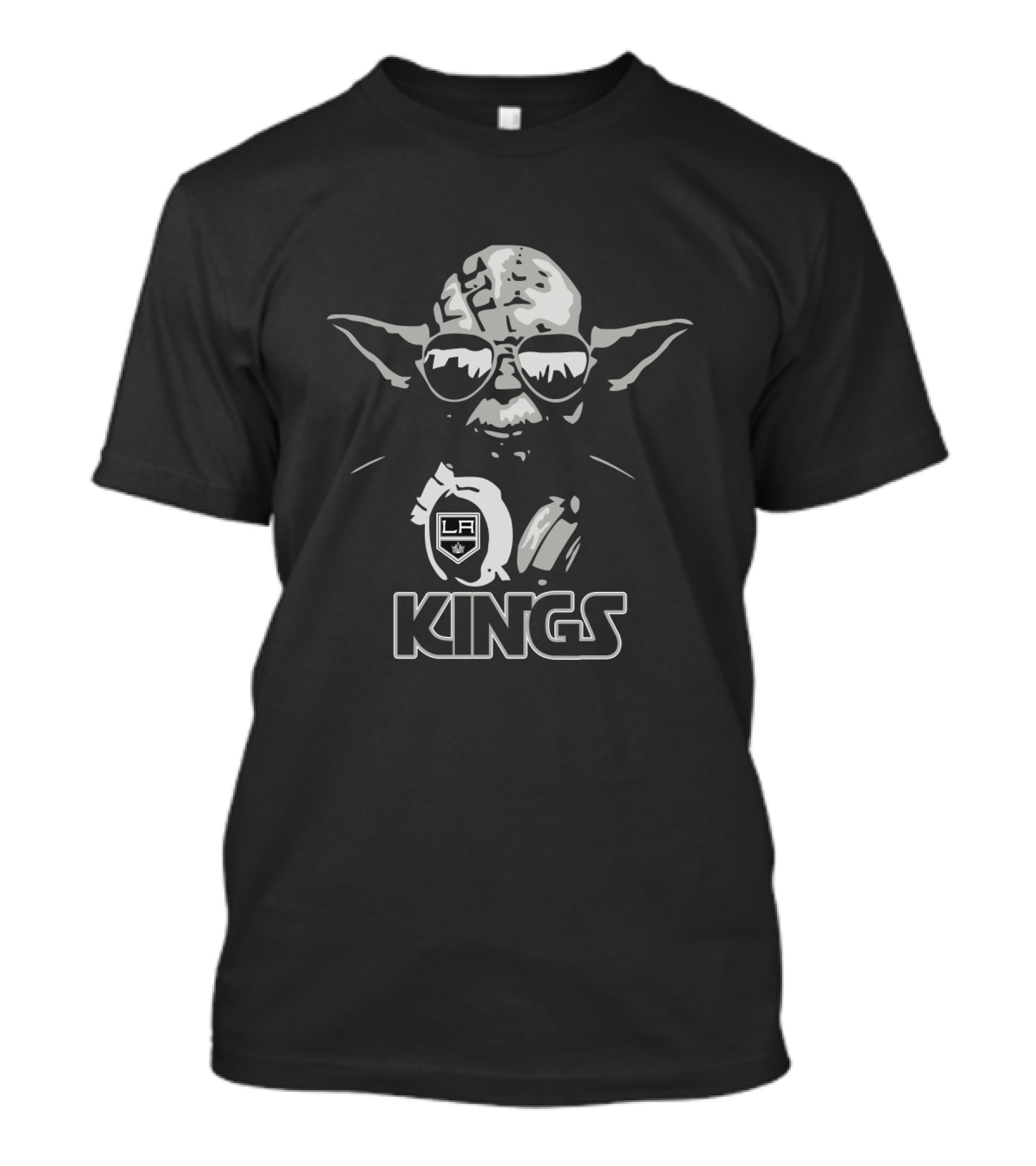 Yoda Wearing Sunglasses Featuring LA Kings Logo And Skyline T-Shirt